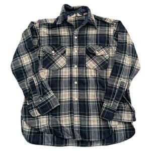 70s/80s Woolrich Blue Green White Plaid Button Down Flannel Shirt